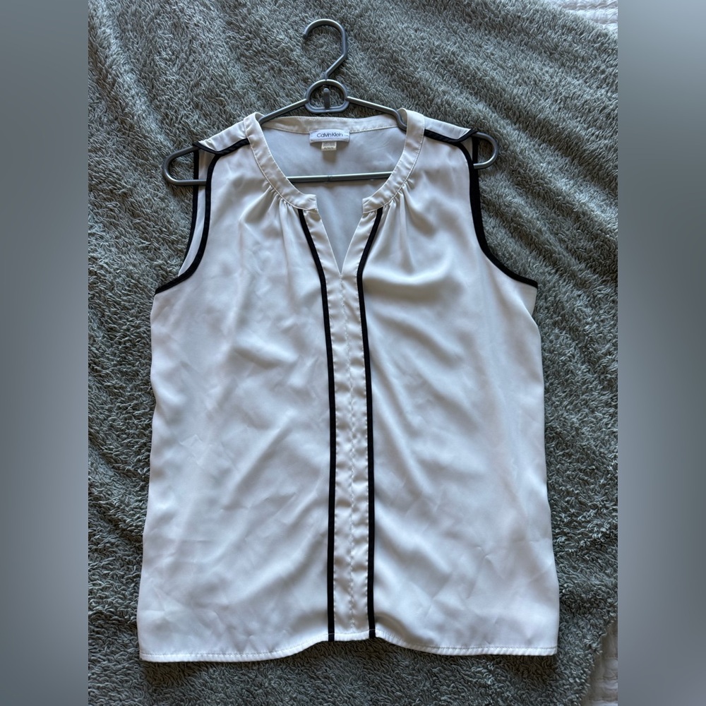 Calvin Klein White Blouse with Black Accents